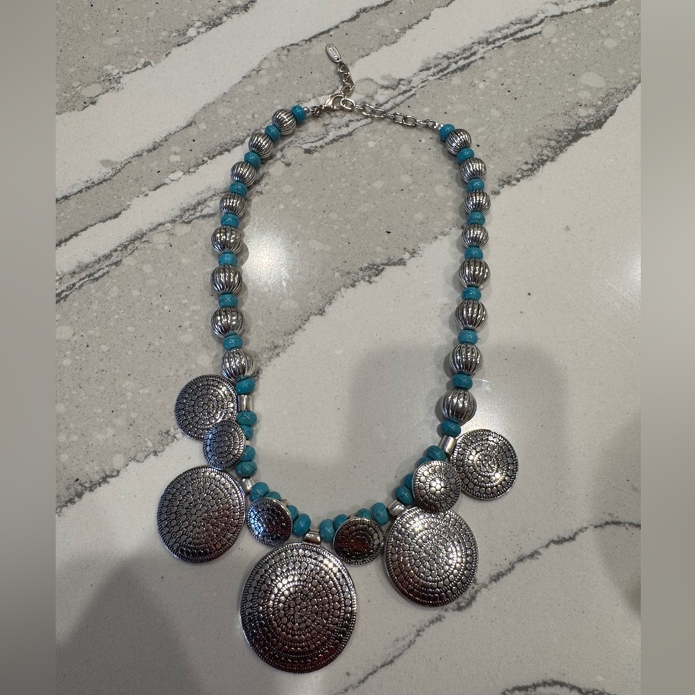 Silver and Blue Beaded western Necklace